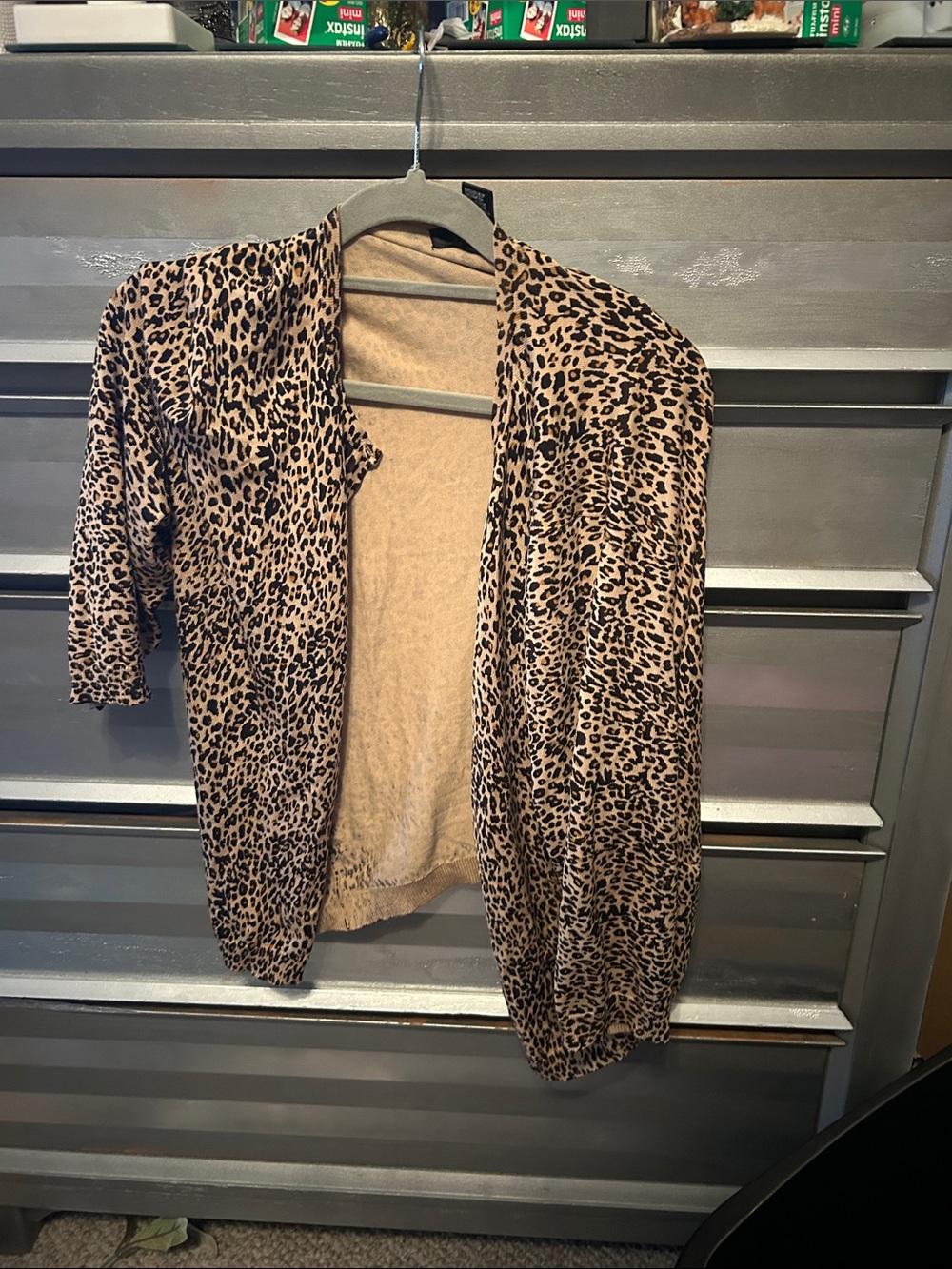 Leopard Print Open Front Cardigan - Neutral Tan & Black